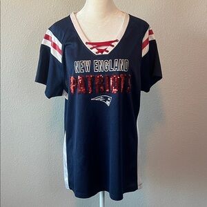 NFL Team Apparel NE Patriots Jersey Style Sequined TShirt Blue Size XL